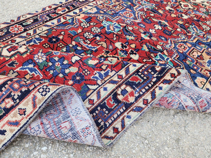 Antique Wool Runner Rug 3x9: Handcrafted Red Ann Blue Color, Farmhouse Decor