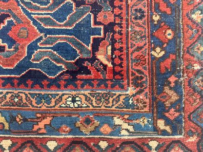 4x9 Antique Rug, 1920s Handwoven Wool Carpet, Patina Blue Collectible Tribal Rug