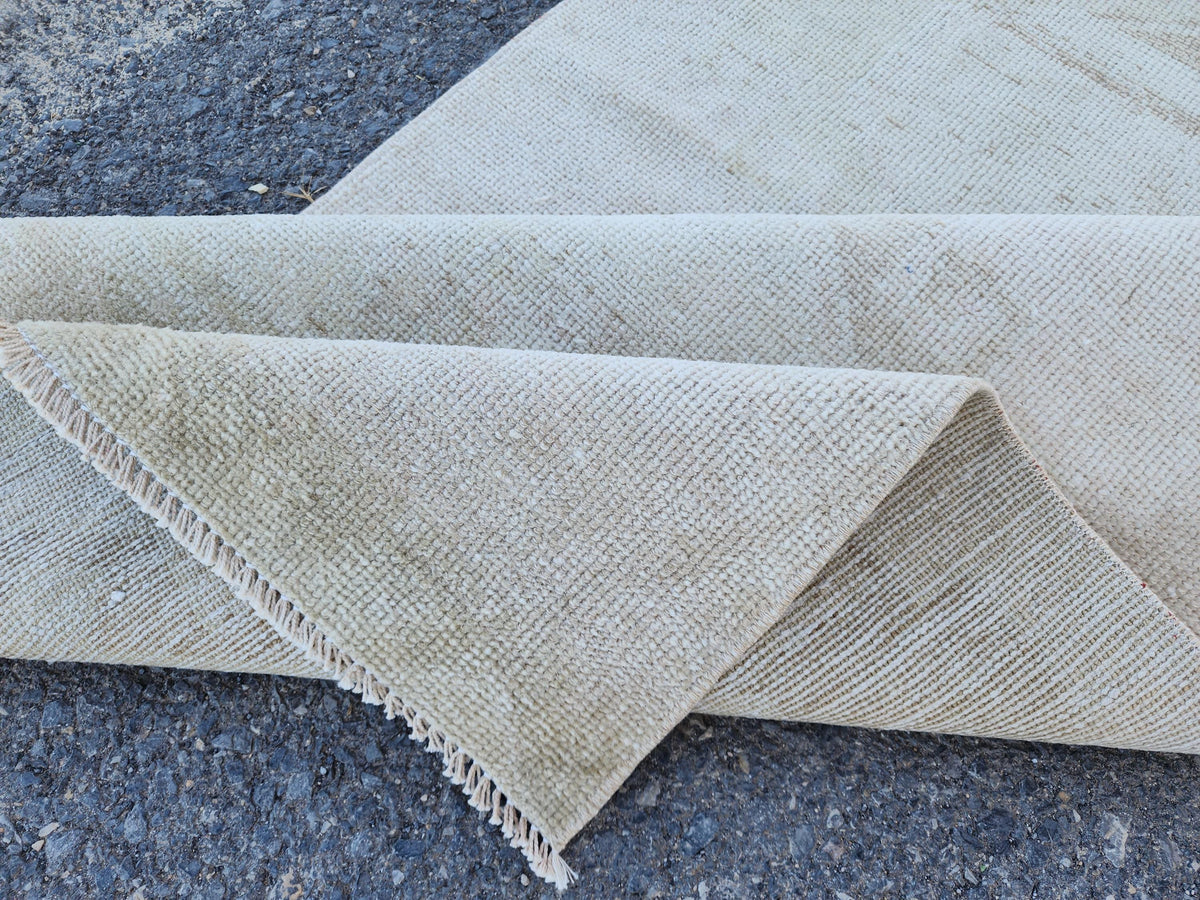 Neutral Vintage Runner Rug 2.7 x 11.3 ft, Turkish Hand Knotted Up Cycled Wool, Eco Friendly
