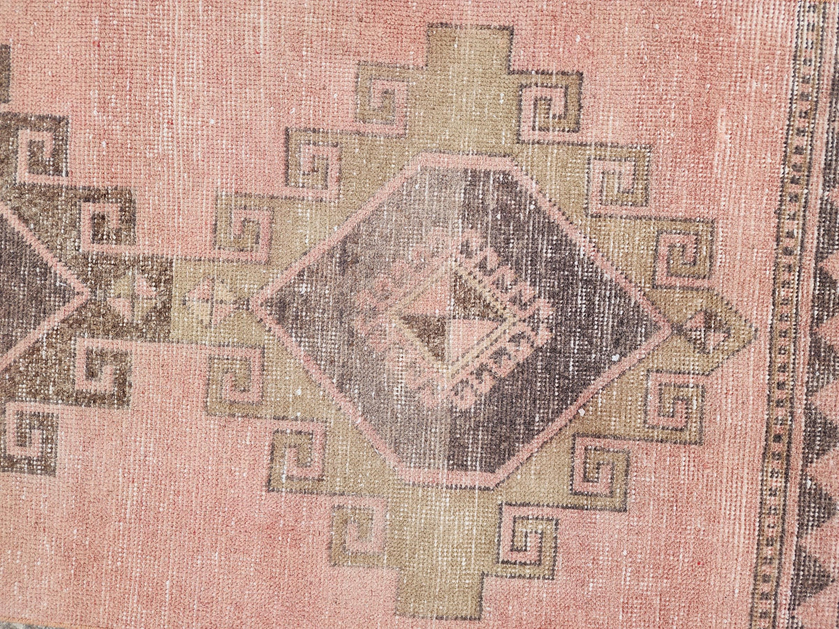 Turkish Hand Made Runner Rug 2.6x11.8 ft, Hallway Tan Runner, Terracotta Tribal Carpet