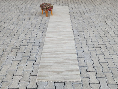 2x11 Neutral Runner Rug, Handwoven Turkish Kilim, Rustic Boho Decor