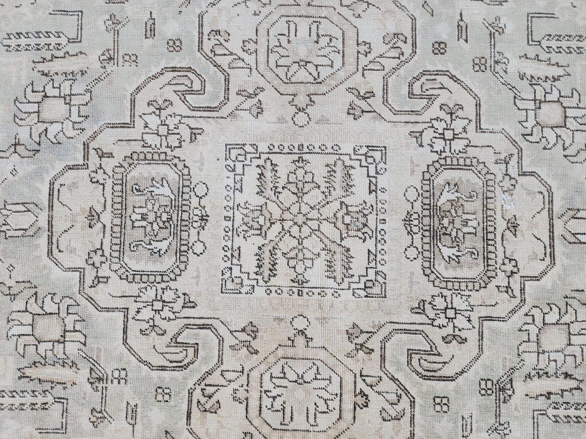 Neutral Large Rug 9x12, Hand Knotted, Green and Beige Rug, Living Room Decor