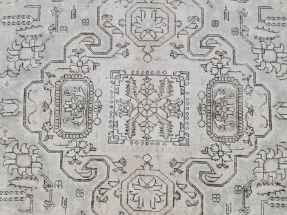 Neutral Large Rug 9x12, Hand Knotted, Green and Beige Rug, Living Room Decor
