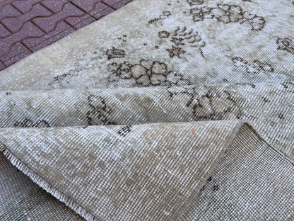 Handwoven Turkish Oushak Rug 4x7: Wool & Cotton Vintage Design