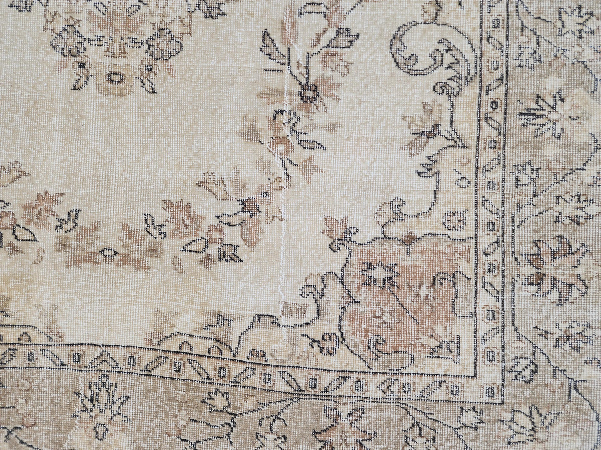 6x9 Hand Made Oushak Rug: Beige and Brown, Rustic Decor, Turkish Wool Rug