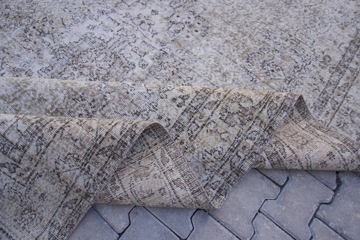 Neutral Area Rug 6x10, Handwoven Oushak Carpet, Grey Turkish Wool & Cotton