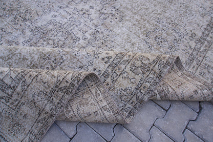 Neutral Area Rug 6x10, Handwoven Oushak Carpet, Grey Turkish Wool & Cotton