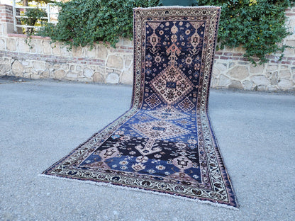 3x9 Antique Navy Blue Runner: Hand Knotted, Hallway Authentic Decor