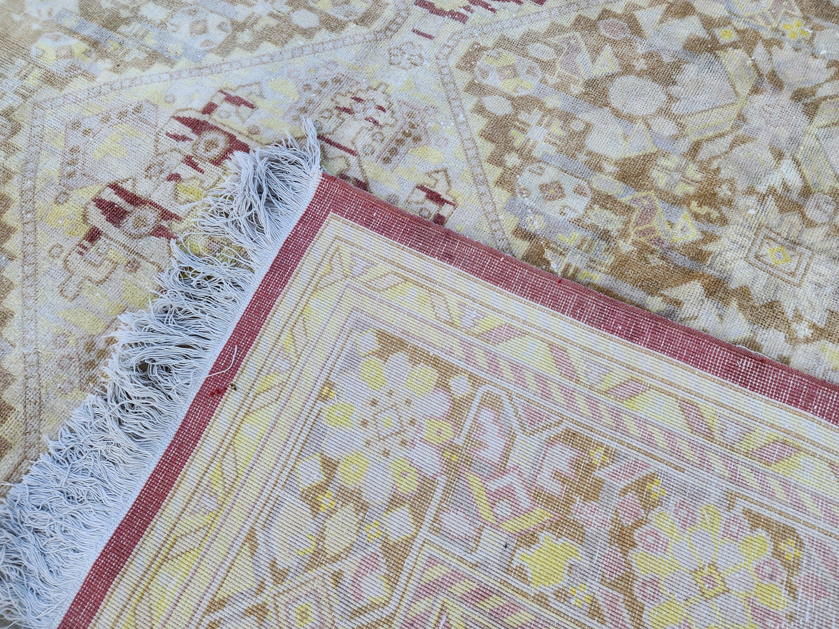 Vintage Oushak Rug 8x11: Hand-knotted Neutral Wool Oriental Rug