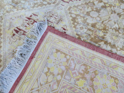 Vintage Oushak Rug 8x11: Hand-knotted Neutral Wool Oriental Rug