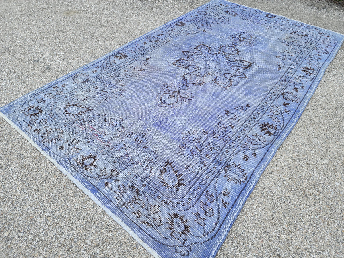 Vintage Blue Turkish Oushak Rug 5x9: Handwoven Wool Area Rug