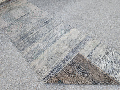3x11 Hand Knotted Wool Runner Rug: Gray Turkish Farmhouse Hallway Decor