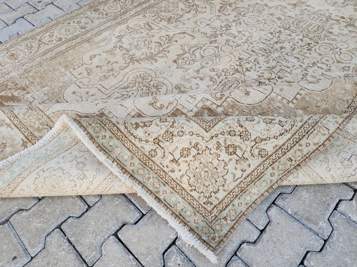 7x11 Hand Woven Wool Rug: Home Decor Rustic Decor, Beige and Brown Carpet