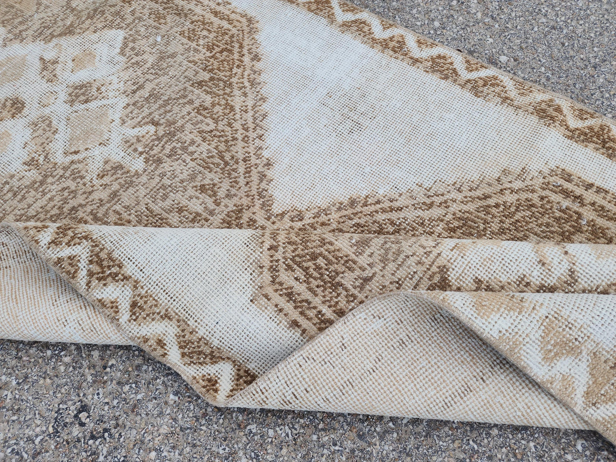 3x11 Wool Turkish Runner Rug: Neutral Rustic Hallway Entry Rug