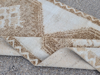 3x11 Wool Turkish Runner Rug: Neutral Rustic Hallway Entry Rug