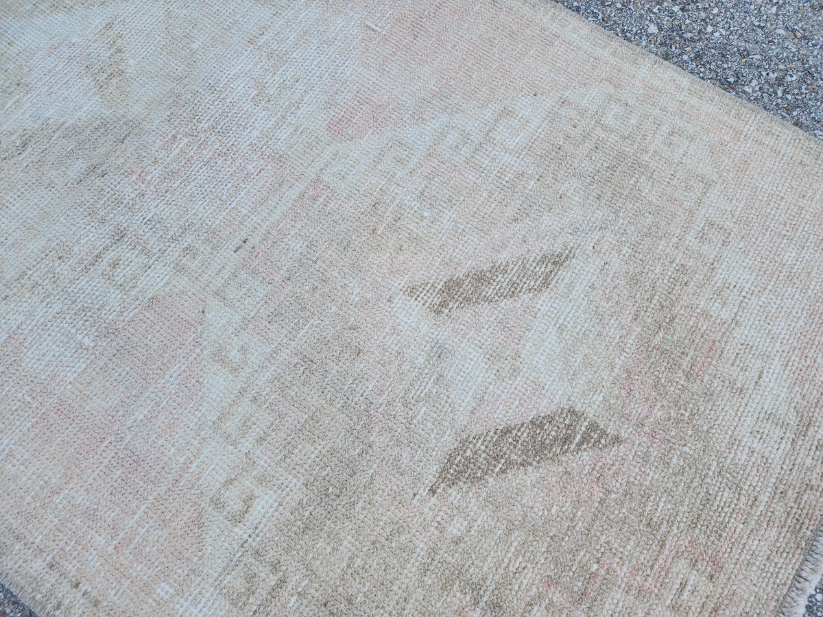 2x11 Neutral Turkish Oushak Runner Rug: Hand-Knotted Rustic Decor