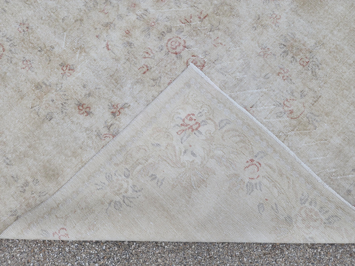 6x10 Turkish Wool Rug: Handwoven Floral Beige Oushak Rug