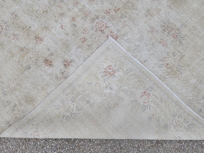 6x10 Turkish Wool Rug: Handwoven Floral Beige Oushak Rug