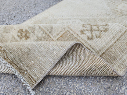Hand Made Runner Rug 2.6 x 8.8 ft , Oriental Boho Decor, Turkish Rustic Wool Carpet