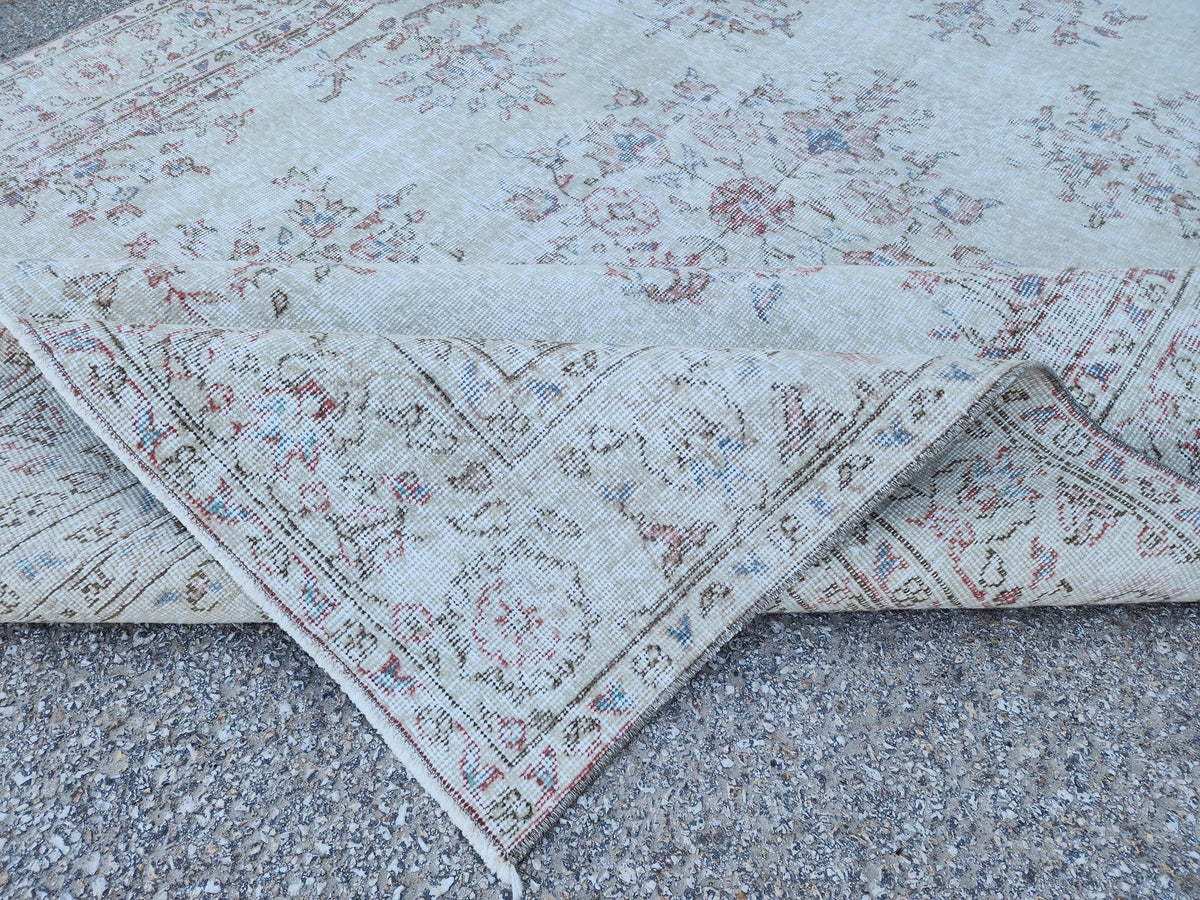Hand Knotted Oushak Rug 6x10: Turkish Wool Neutral Area Rug