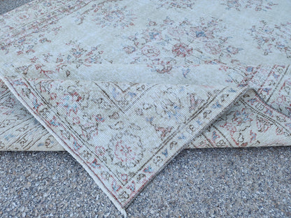 Hand Knotted Oushak Rug 6x10: Turkish Wool Neutral Area Rug