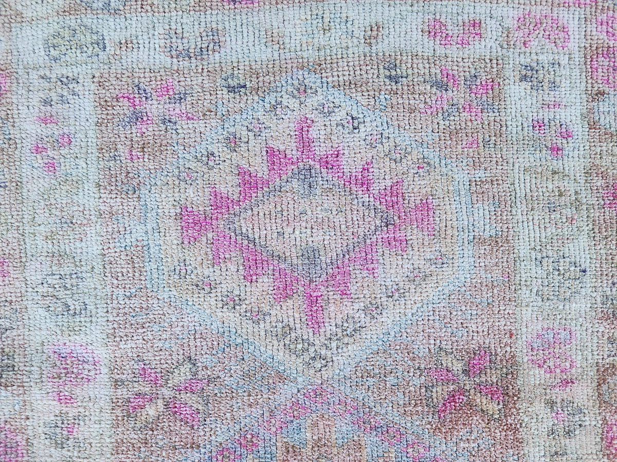 Turkish Runner Rug 2.7x11.2 ft, Soft Wool Pink Color, Hallway Rustic Decor