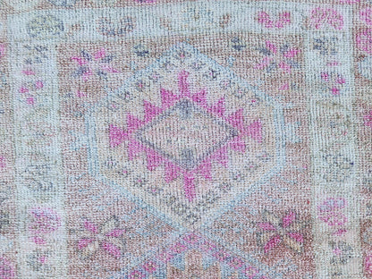 Turkish Runner Rug 2.7x11.2 ft, Soft Wool Pink Color, Hallway Rustic Decor