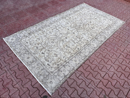 Handwoven Turkish Oushak Rug 4x7: Wool & Cotton Rustic Rug