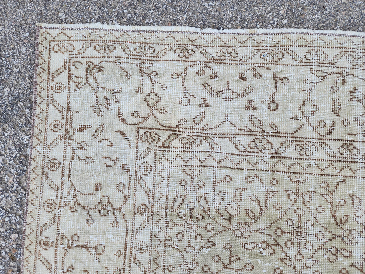 Neutral Vintage Area Rug 6x10, Hand Knotted, Turkish Hand Woven, Beige And Green