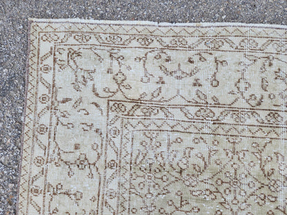 Neutral Vintage Area Rug 6x10, Hand Knotted, Turkish Hand Woven, Beige And Green