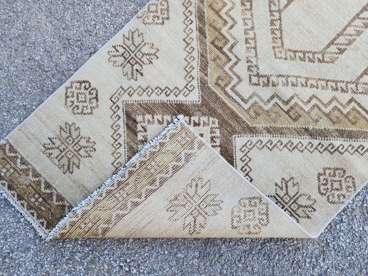Neutral Turkish Runner Rug 2x9: Vintage Hallway Rug