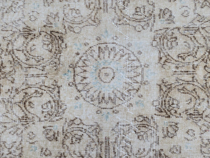 Handwoven Turkish Oushak Rug 7x10: Beige Wool, Rustic Decor