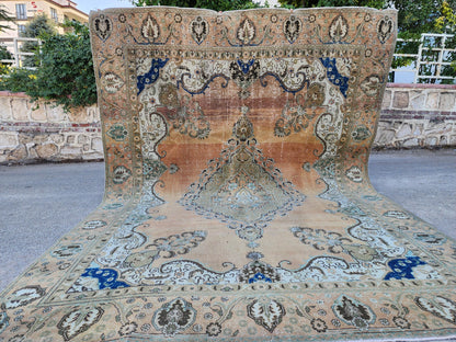 Hand Made Oversized Rug 9x12: Oriental Rustic Decor, Brown and Blue