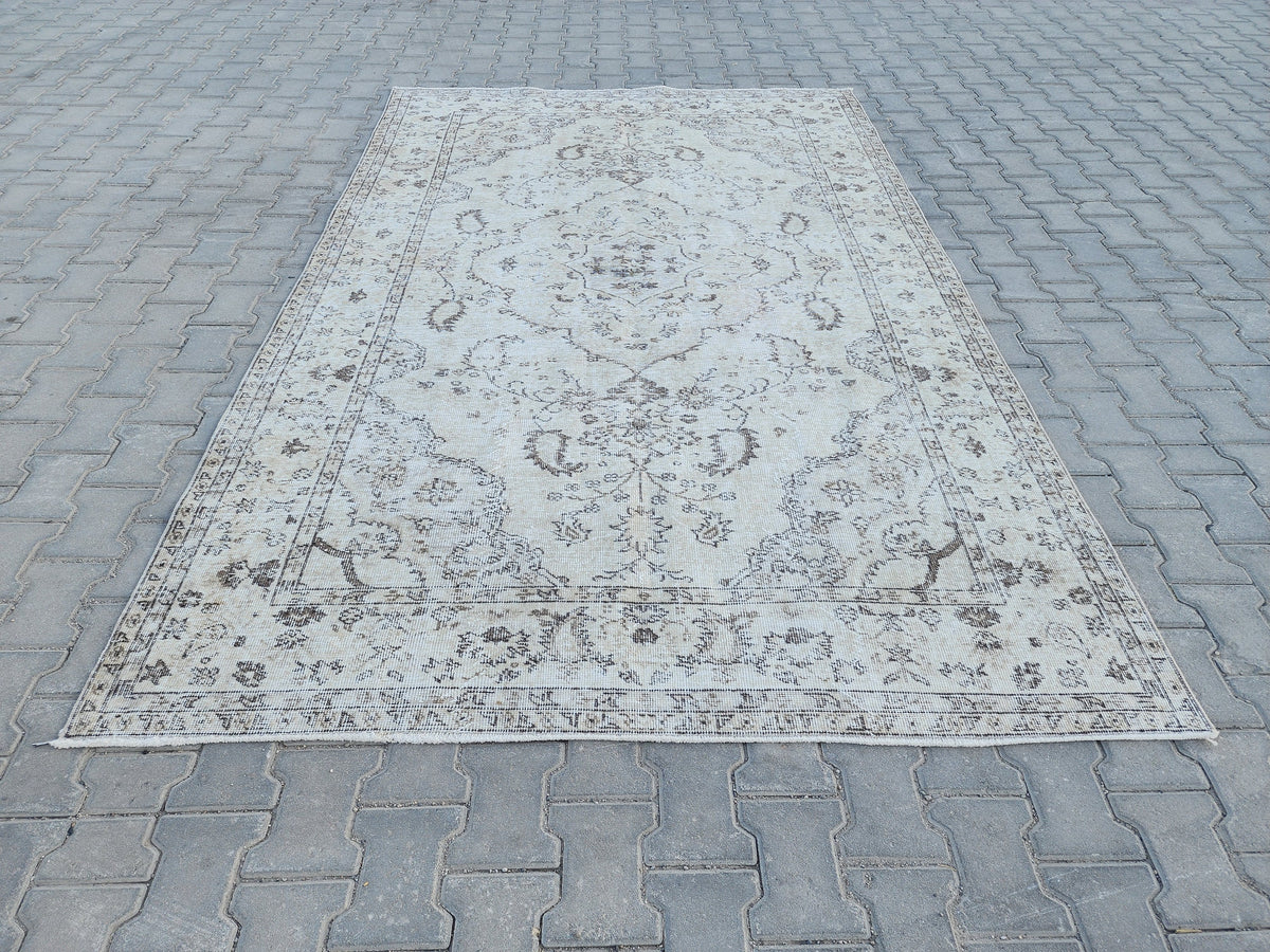 6x9 Oushak Wool Rug: Blue Turkish Vintage Area Rug