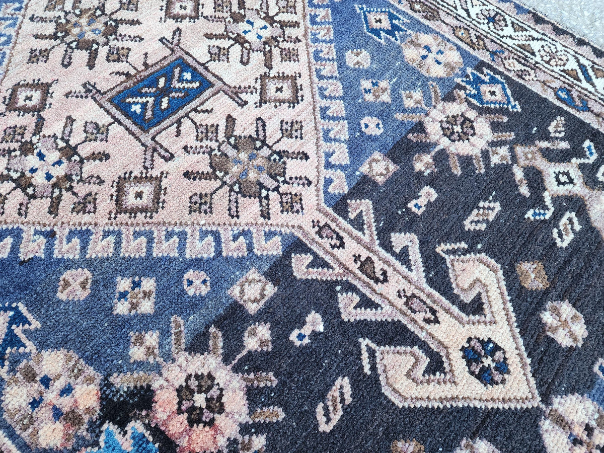 3x9 Antique Navy Blue Runner: Hand Knotted, Hallway Authentic Decor