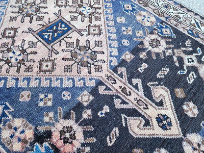 3x9 Antique Navy Blue Runner: Hand Knotted, Hallway Authentic Decor
