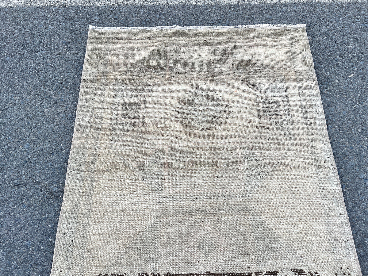 Vintage Turkish Wool Runner Rug: 3x13 Brown Oriental Rug