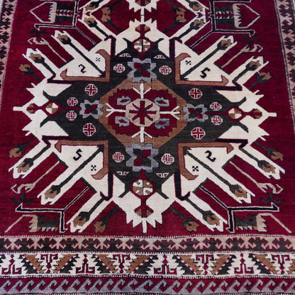 5x6 Vintage Kars Wool Rug: Hand Woven Turkish Area Rug