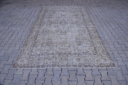 Neutral Area Rug 6x10, Handwoven Oushak Carpet, Grey Turkish Wool & Cotton