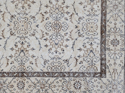 Neutral Handmade Oushak Rug 6x10: Wool Turkish Oriental Area Rug, Farmhouse Decor