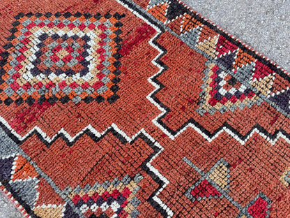 2x11 Vintage Herki Rug: Natural Wool Runner, Tribal Rustic Design