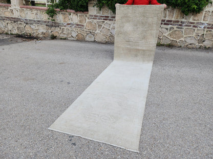3x12 Neutral Runner Rug, Turkish Beige Wool Hand Made, Hallway Decor