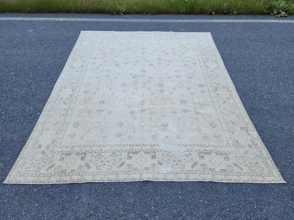 9x12 Neutral Area Rug, Turkish Hand Knotted Beige and Brown Wool, Farmhouse Decor