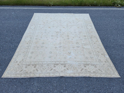 9x12 Neutral Area Rug, Turkish Hand Knotted Beige and Brown Wool, Farmhouse Decor
