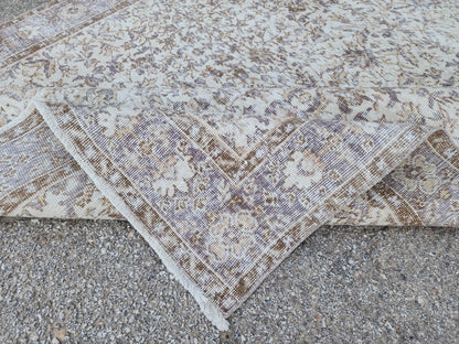 Hand Knotted Oushak Rug 6x9, Neutral Wool Home Decor, Beige Boho Decor
