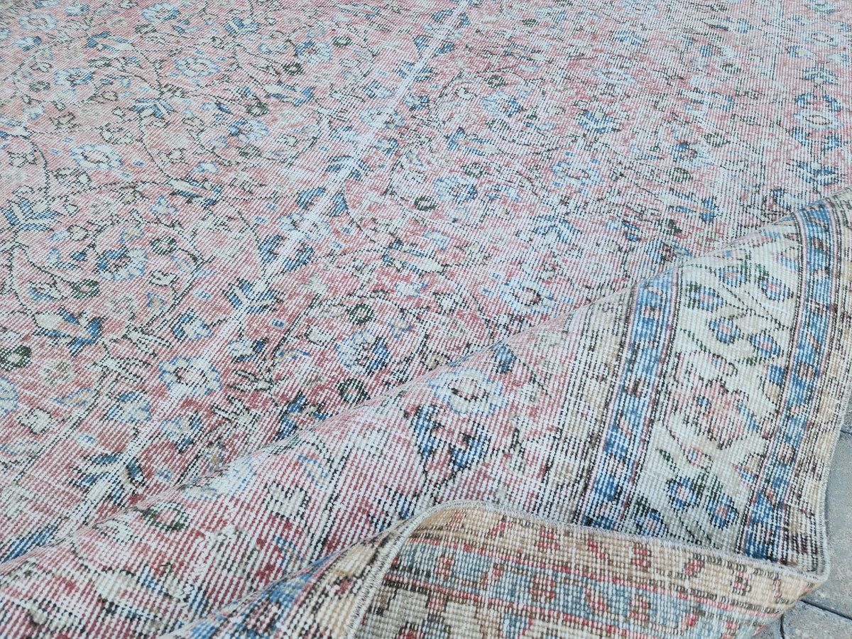 7x10 Neutral Area Rug, Dining Room Decor, Faded Red Rustic Design