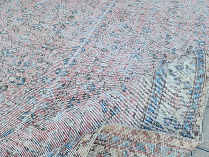 7x10 Neutral Area Rug, Dining Room Decor, Faded Red Rustic Design
