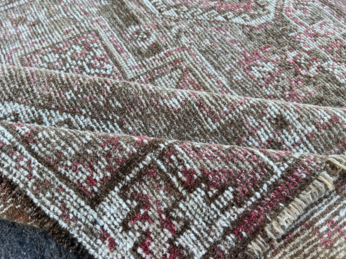 Handwoven Wool Turkish Rug 4x10: Neutral Bohemian Entry Rug