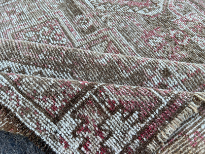 Handwoven Wool Turkish Rug 4x10: Neutral Bohemian Entry Rug
