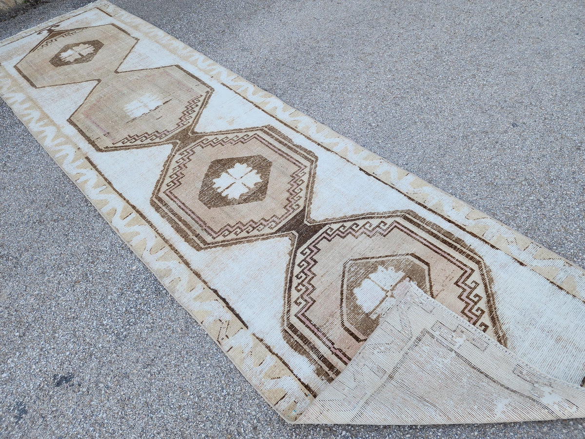Neutral Runner Rug 3x13: Neutral Boho Hallway Decor, Up Cycled Wool
